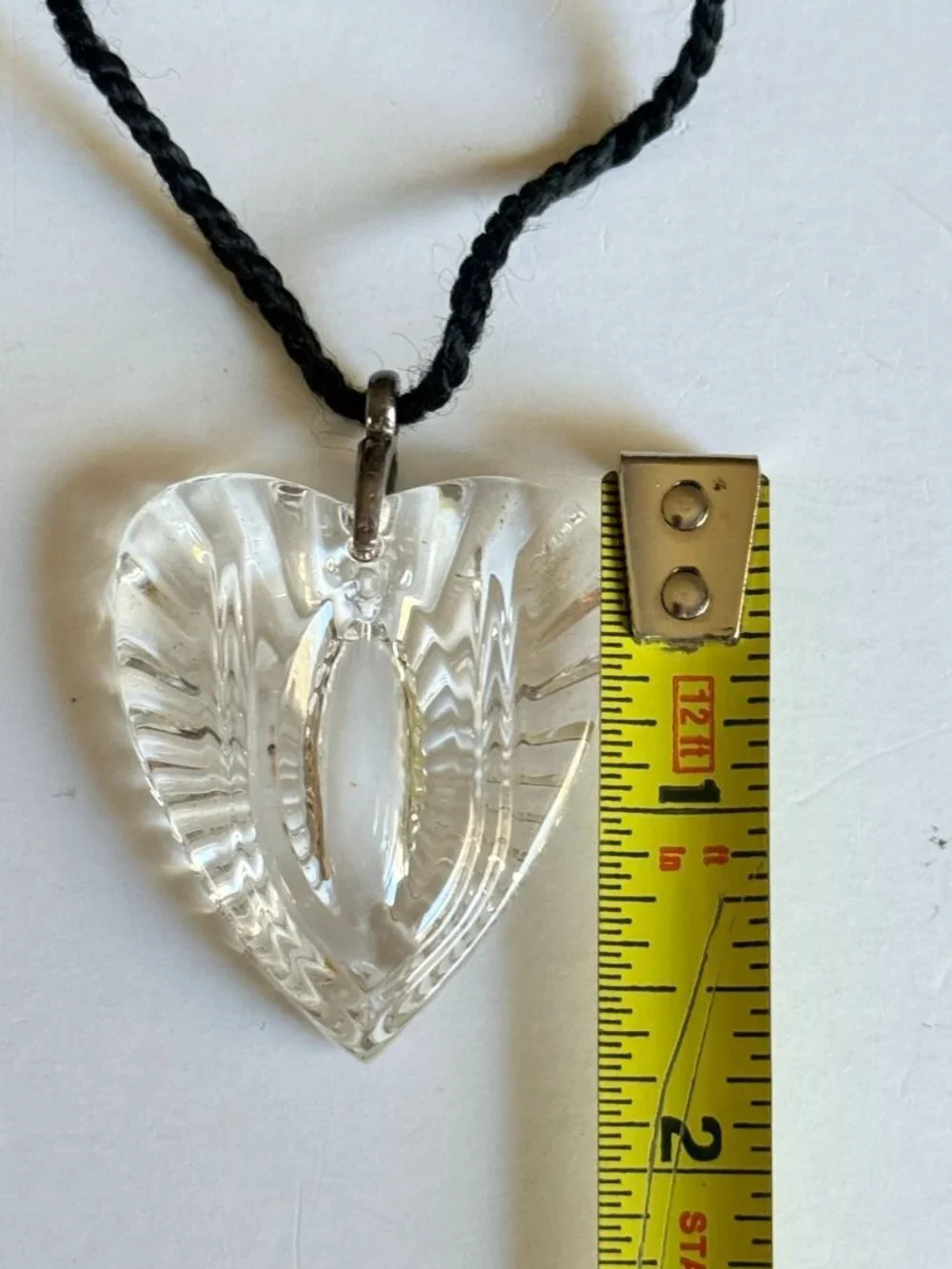 Vintage Waterford Crystal Heart Pendant Necklace with Black Cord RopeREAD